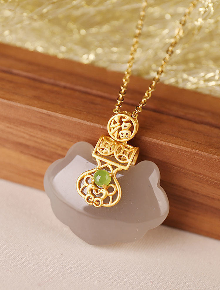 Ruyi Lock Shape Jade Pendant Gilding Necklace – IDREAMMART