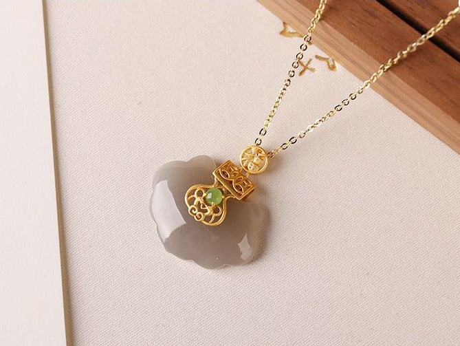 Ruyi Lock Shape Jade Pendant Gilding Necklace – IDREAMMART