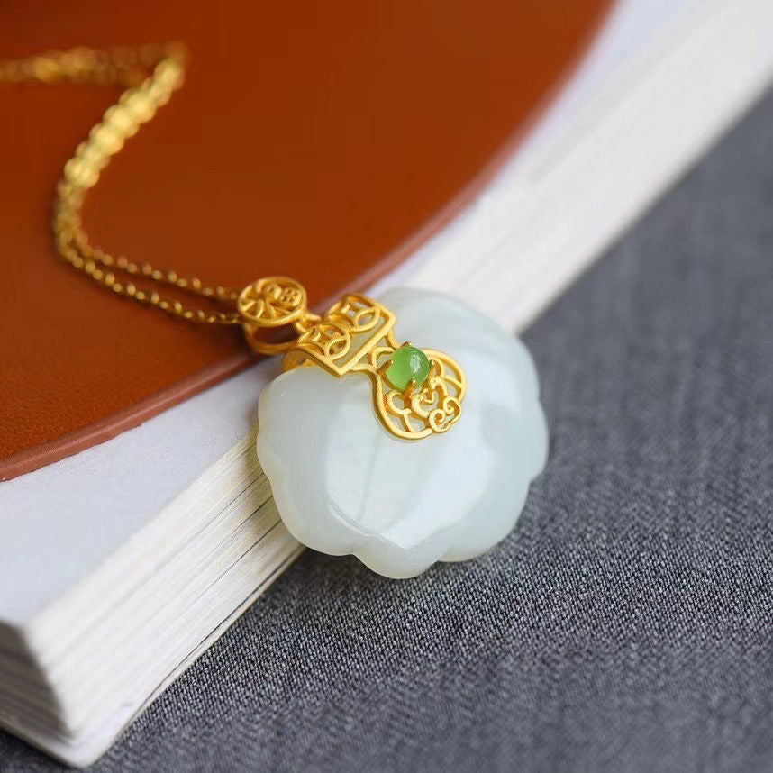 Ruyi Lock Shape Jade Pendant Gilding Necklace – IDREAMMART