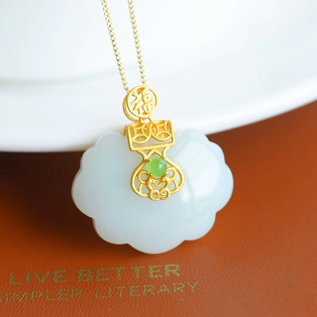 Ruyi Lock Shape Jade Pendant Gilding Necklace – IDREAMMART