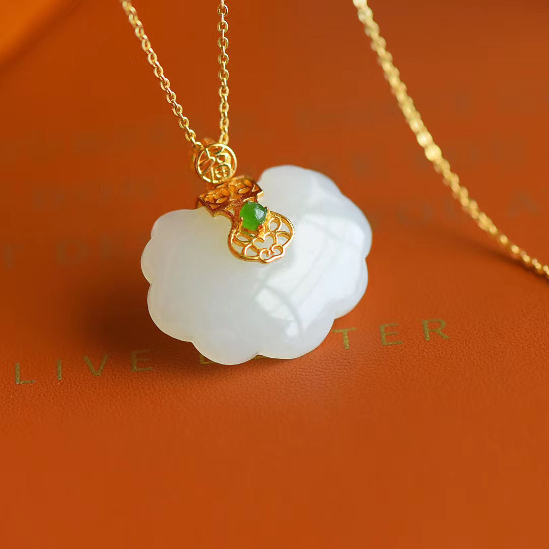 Ruyi Lock Shape Jade Pendant Gilding Necklace – IDREAMMART