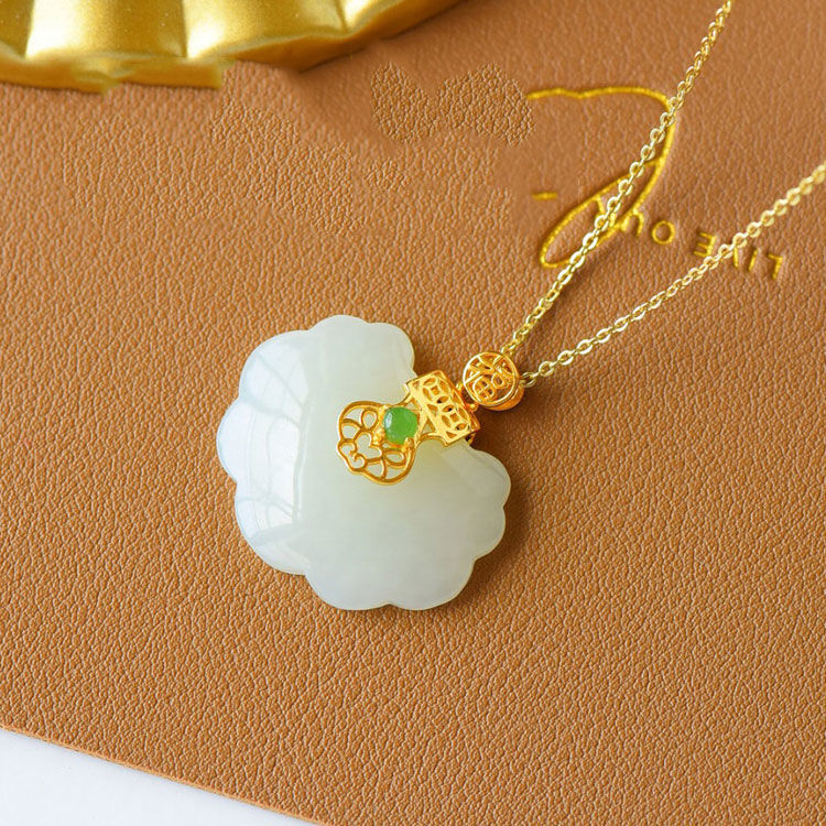 Ruyi Lock Shape Jade Pendant Gilding Necklace – IDREAMMART
