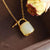 Lock Shape White Jade Pendant Gilding Necklace