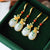 Water Drop Shape White Jade Chinese Style Gilding Earrings