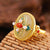 Cloisonne & White Jade Chinese Style Gilding Silver Ring