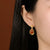 Boucles D'oreilles Style Chinois Lotus Dorée & Agate Rouge