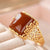 Red Agate Chinese Style Gilding Silver Ring