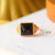 Bague Argent Agate Noire Style Chinois Dorure