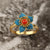 Cloisonne Red Coral Flower Chinese Style Gilding Silver Ring