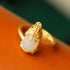 Anello dorato in argento dorato con stile cinese in giada bianca Pi Xiu