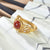 Anello in argento dorato con corallo rosso e turchese in stile cinese