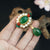 Retro Grüne Jade mit Perlen Vergoldung Silber Brosche