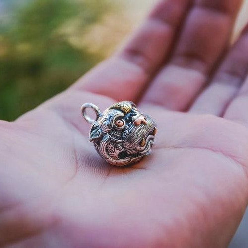 Tiger Head Bell Pendant Silver Necklace – IDREAMMART