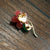 Red Agate Flower with Green Jade Leaf Designed Gilding Brooch