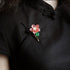 Red Agate Flower with Green Jade Leaf Designed Gilding Brooch