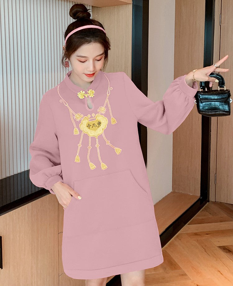 Chinese Lock Embroidery Puff Sleeve Lolita Style Chinese Dress