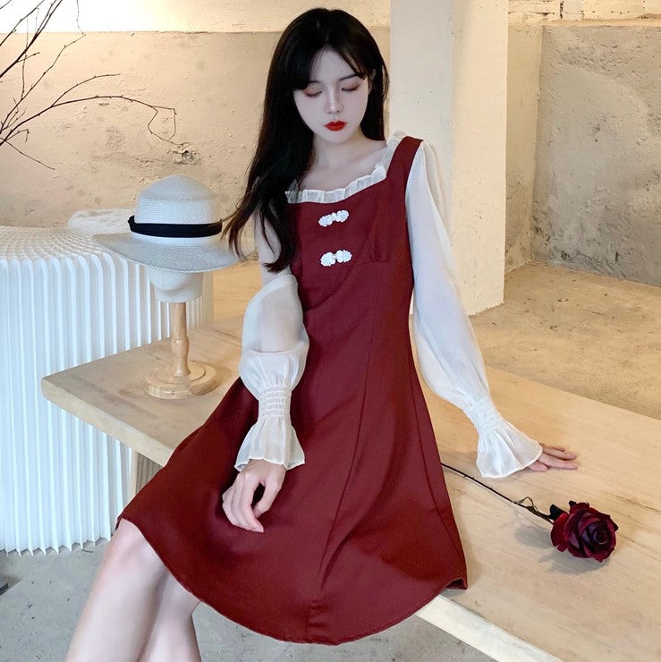 Square Neck Puff Sleeve Lolita Style Chinese Dress – IDREAMMART