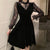 Chinesisches Samtkleid im Lolita-Stil mit Blumenspitze Kleines Schwarzes Kleid