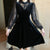 Vestido chino de terciopelo estilo Lolita de encaje floral Vestido negro pequeño