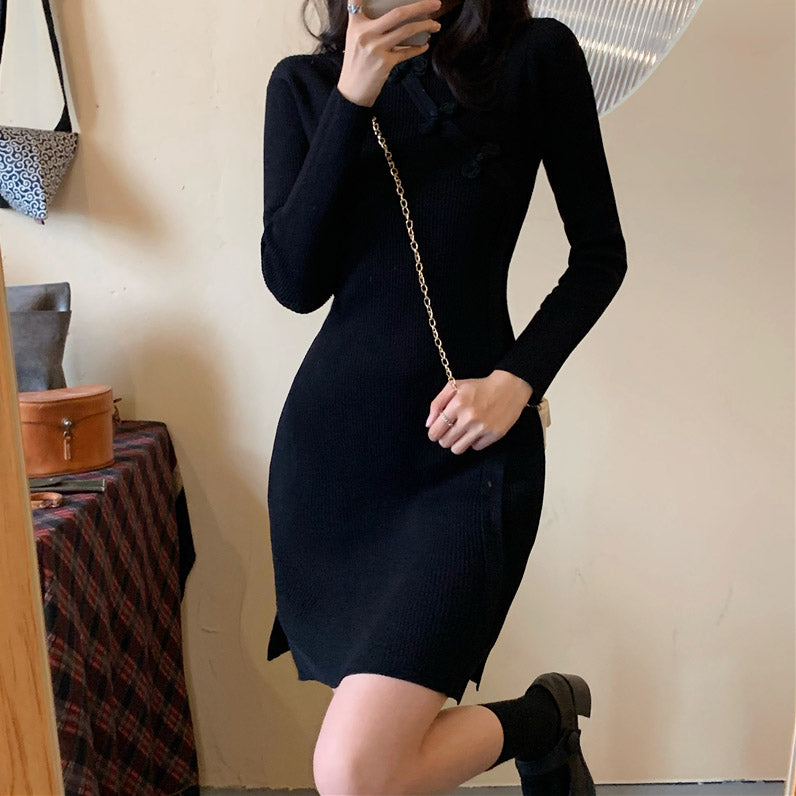 Long Sleeve Lolita Style Mini Chinese Dress Knit Dress