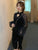 Vestido chino de terciopelo estilo Lolita con manga larga ilusión Vestido negro pequeño
