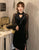 Long Illusion Sleeve Lolita Style Velvet Chinese Dress Little Black Dress