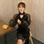 Long Illusion Sleeve Lolita Style Velvet Chinese Dress Little Black Dress