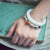 Waves Designed Retro Sterling Silver Open Bracelet with Agate Pendant