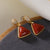 Triangle Shape Red Agate Gilding Earrings