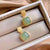 Square Shape Green Jade Chinese Style Gilding Earrings
