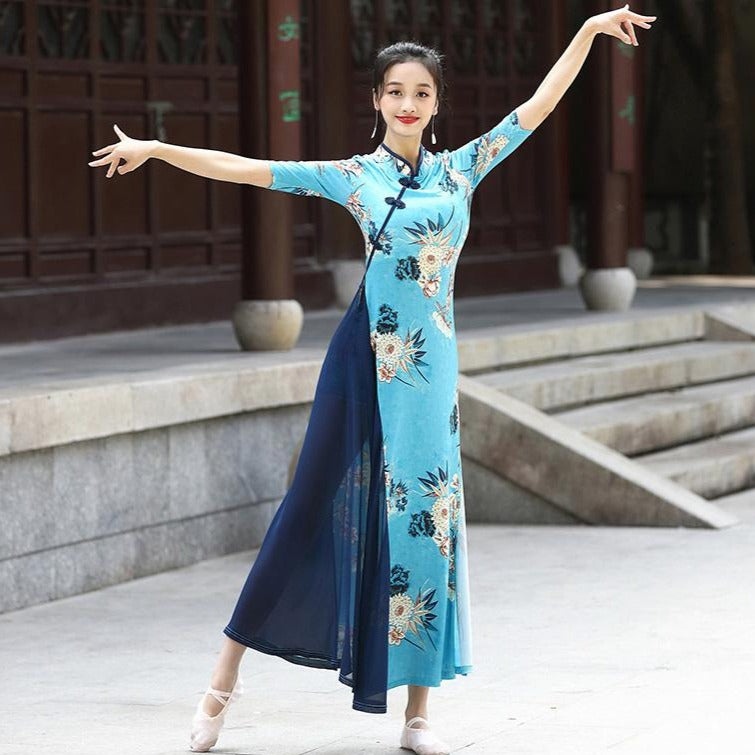 Floral Fancy Cotton Cheongsam Top Chinese Style Dance Costume – IDREAMMART