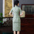 Short Sleeve Floral Fancy Cotton Retro Cheongsam Knee Length Chinese Dress