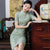 Short Sleeve Floral Fancy Cotton Retro Cheongsam Knee Length Chinese Dress