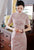 Short Sleeve Floral Fancy Cotton Retro Cheongsam Knee Length Chinese Dress