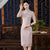 Short Sleeve Floral Fancy Cotton Retro Cheongsam Knee Length Chinese Dress