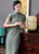Vestido chino cheongsam retro de algodón elegante floral con mangas casquillo