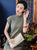 Vestido chino cheongsam retro de algodón elegante floral con mangas casquillo