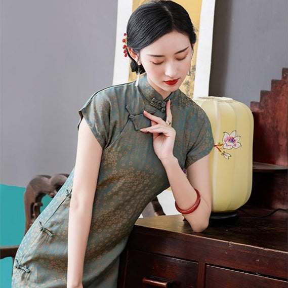 Cap Sleeve Floral Fancy Cotton Retro Cheongsam Chinese Dress – IDREAMMART