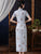 Short Sleeve Floral Fancy Cotton Retro Cheongsam Full Length Chinese Dress