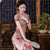 Vestido chino de manga corta con estampado floral de algodón retro Cheongsam de longitud de té