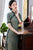 Fancy Cotton Traditional Cheongsam Chinese Dress with Floral Lace Edge