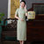 Fancy Cotton Tea Length Traditional Cheongsam Striped Chinese Dress