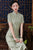 Fancy Cotton Tea Length Traditional Cheongsam Striped Chinese Dress