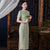 Fancy Cotton Tee-Länge traditionelles Cheongsam gestreiftes chinesisches Kleid