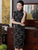 Illusion Ärmel Knielanges Cheongsam Blumenspitze Chinesisches Kleid