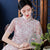 Illusion Ärmel Knielanges Cheongsam Blumenspitze Chinesisches Kleid