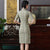 Half Sleeve Knee Length Cheongsam Plaids & Checks Chinese Dress