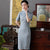 Vestido chino a cuadros y cuadros cheongsam hasta la rodilla de media manga