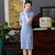 Chic Half Sleeve Knee Length Cheongsam Plaids & Checks Chinese Dress