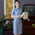 Chic Half Sleeve Knee Length Cheongsam Plaids & Checks Chinese Dress